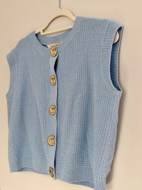 COASTAL KNIT SWEATER VEST FRONT BUTTON LIGHT BLUE SIZE 16/XL